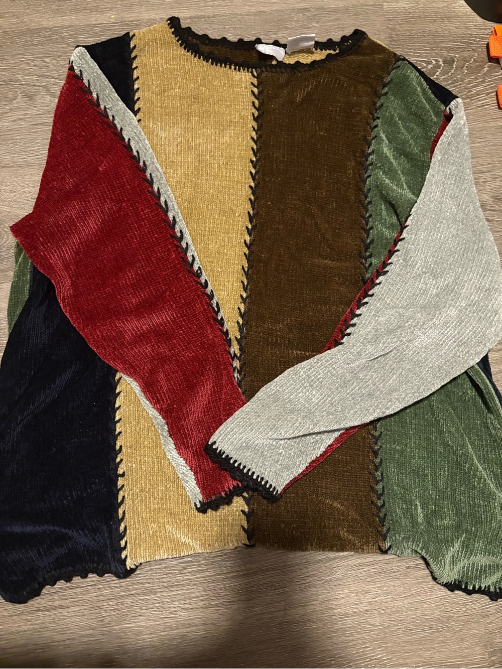 Blair Multicolor Patchwork Crewneck Sweater - Red, Green, Gold, Navy, Gray